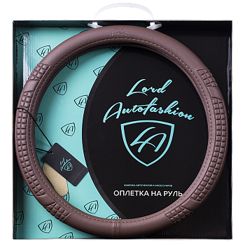 Оплетка на руль каркасная Кожа микрофибра Lord Autofashion (9260 Коричневый M)