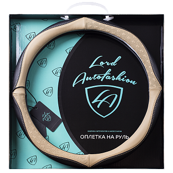 Оплетка на руль каркасная Кожа микрофибра Lord Autofashion (8672, 8673 Чёрный/Бежевый M)