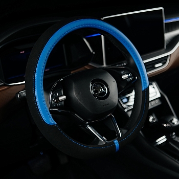 Оплетка на руль каркасная Кожа микрофибра ВС Lord Autofashion (9267 Чёрный/Синий М)