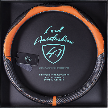 Оплетка на руль каркасная Кожа микрофибра ВС Lord Autofashion (7686 Чёрный/Орагжевый М)