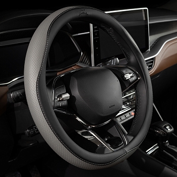 Оплетка на руль каркасная Кожа микрофибра Lord Autofashion (9333 Чёрный/Серая строчка M)