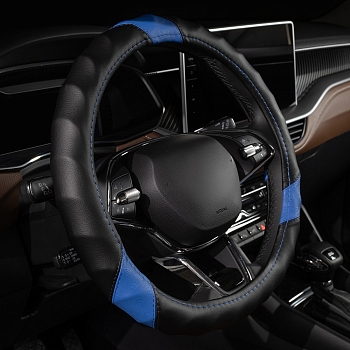 Оплетка на руль каркасная Кожа микрофибра ВС Lord Autofashion (9297 Чёрный/Синяя строчка М)