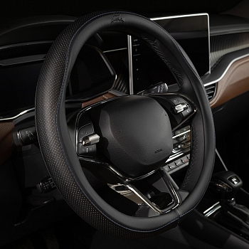 Оплетка на руль каркасная Кожа микрофибра Lord Autofashion (9333 Чёрный/Синяя строчка M)