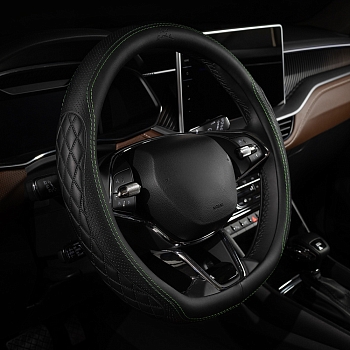 Оплетка на руль каркасная Кожа микрофибра Lord Autofashion (9366 Чёрный/Зелёная строчка M)