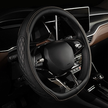 Оплетка на руль каркасная Кожа микрофибра Lord Autofashion (9366 Чёрный/Бежевая строчка M)